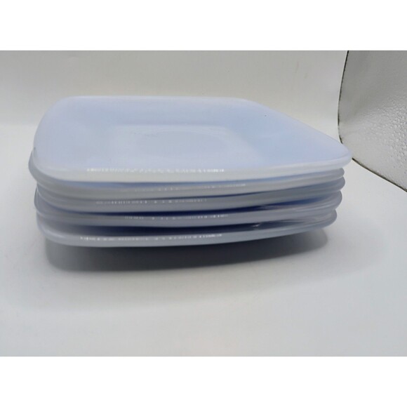 ANCHOR HOCKING BLUE DELPHITE SQUARE CHARM SAUCERS 5.5 " SET OF 5 VINTAGE - Picture 12 of 12